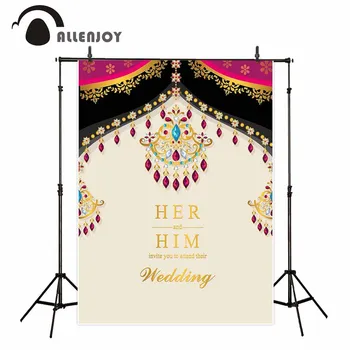 

Allenjoy Vintage Photophone Damask Diamond Curtains Golden Letters Valentine's Day Wedding Wallpaper Anniversary Party Banners