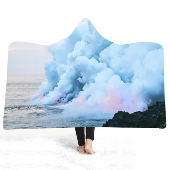 

Volcanic Print Sherpa Fleece Blanket on Sofa Bed Plush Customize Hooded Blanket for Teen Girl Thin Quilt Dropshipping Custom