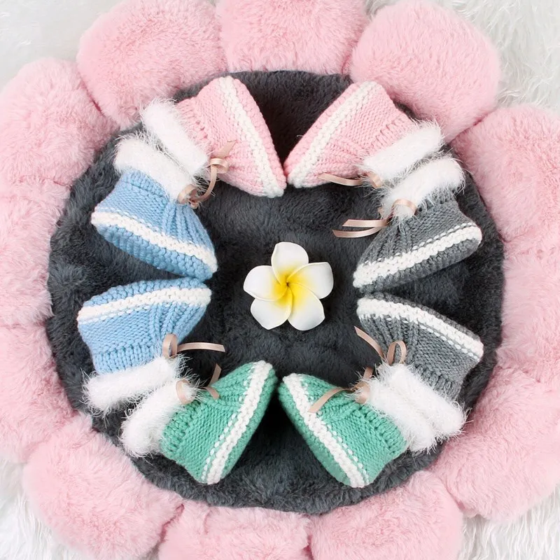 Осенне-зимние детские ботинки милые детские теплые вязаные сапоги для малышей
