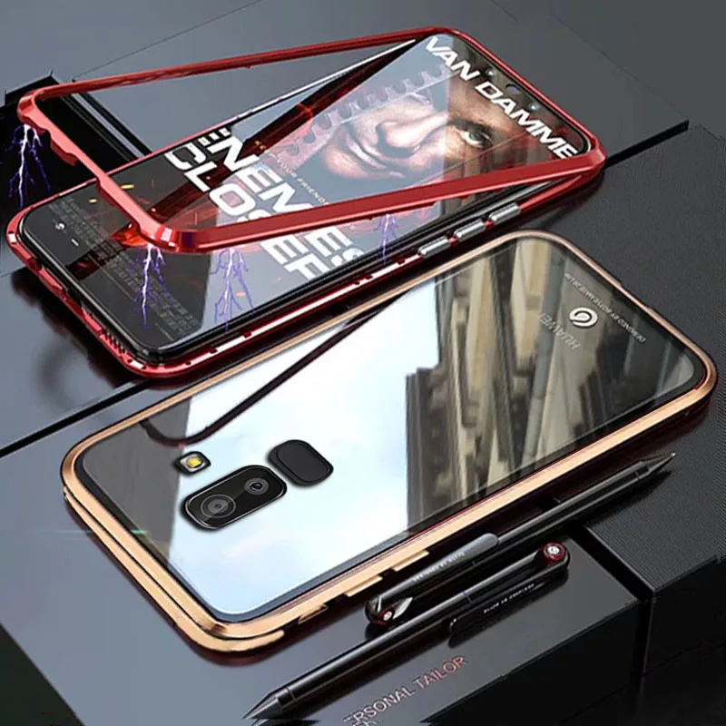 Чехол YonLinTan Coque для samsung galaxy J8 J 8 Прочный Магнитный адсорбционный чехол из закаленного стекла