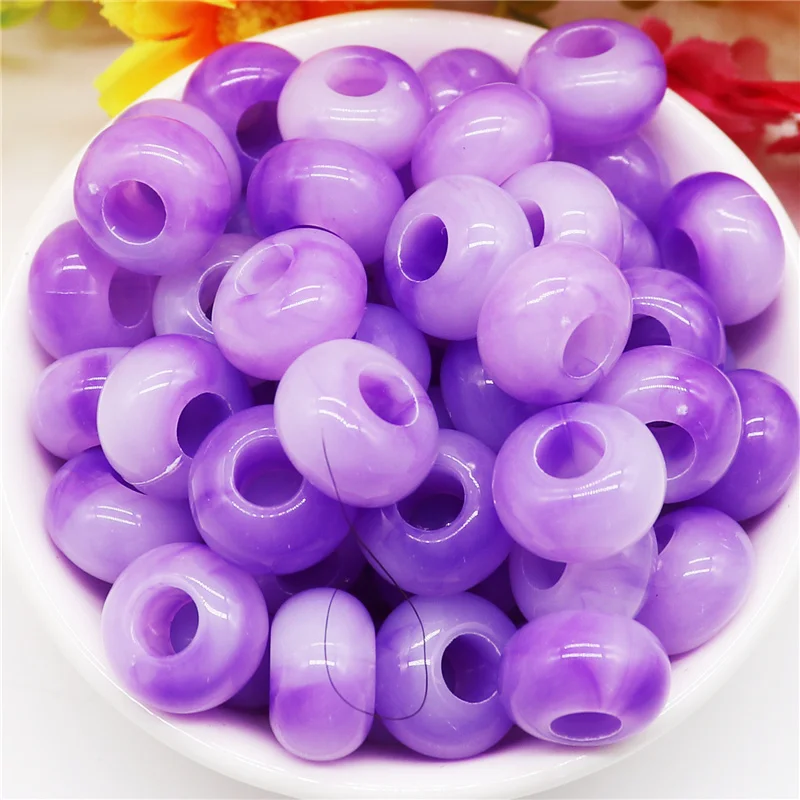

10Pcs Purple Polished Color Resin Stone Round 5mm Hole Spacer Beads Charms Fit Women's Pandora Bracelet DIY Necklace Hair Beads