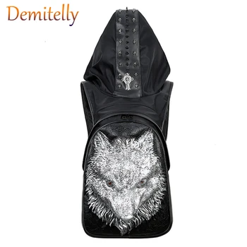 

Fashion Personality Men's 3D Silicone Golden Wolf Head Backpack College Style Wild Travel Backpack New Ladies Creative Backpack