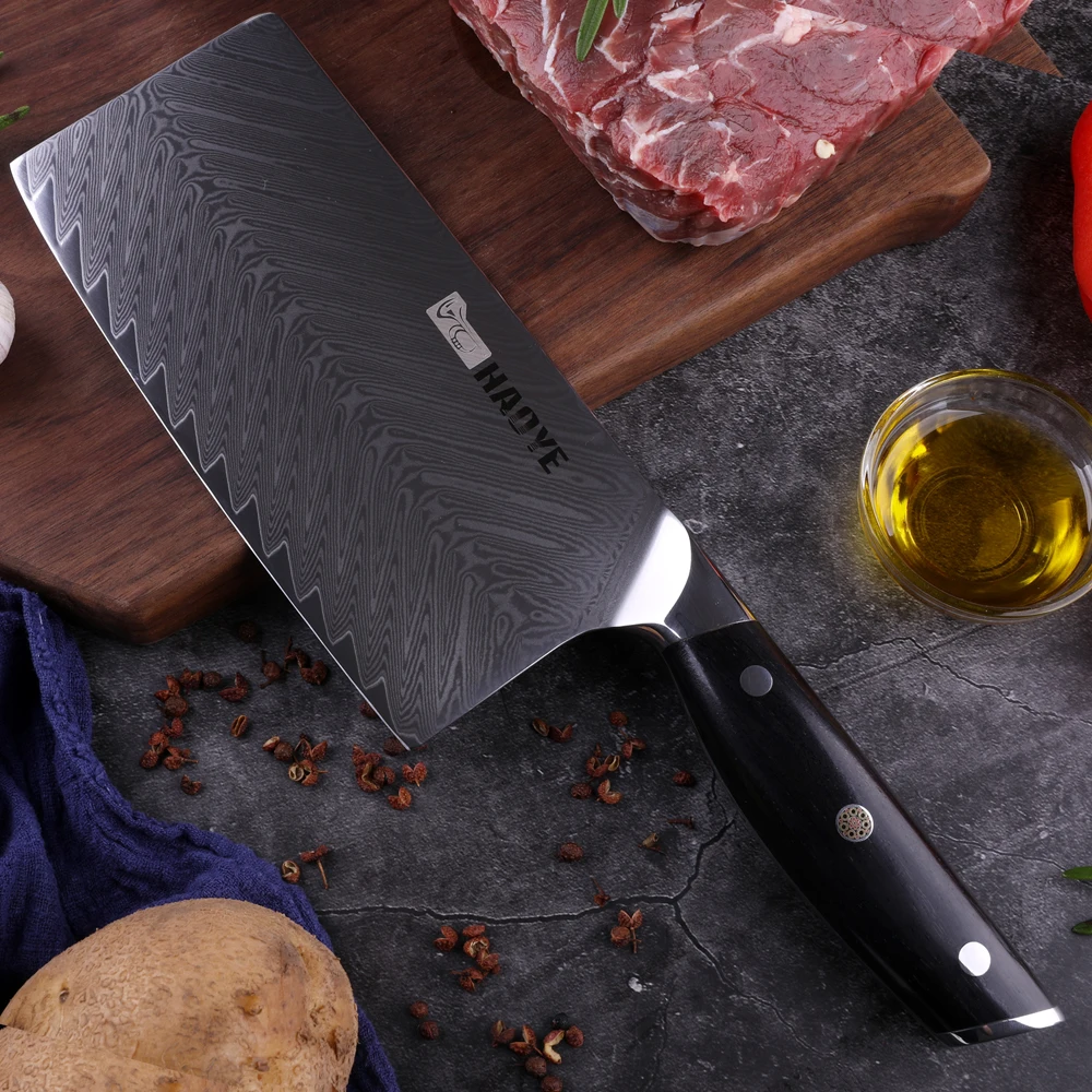 

7 inch damascus cleaver Chinese kitchen chef knife Japanese vg10 steel professional chopper cut vegetable knives ebony rosewood