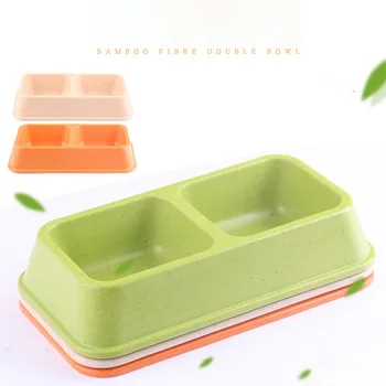 

Three Colors Pet Bowl Cat Dog Drinking Bowl Pure Color Environmental Bamboo Fiber Pet Square Household Double Bowl Pet Supplies