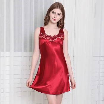 

2020 Sexy Nightdress Deep V Lace Sleepwear Women Lingerie Silk Satin nightie Nightgown Sleeveless Sling Nightwear Home Dress