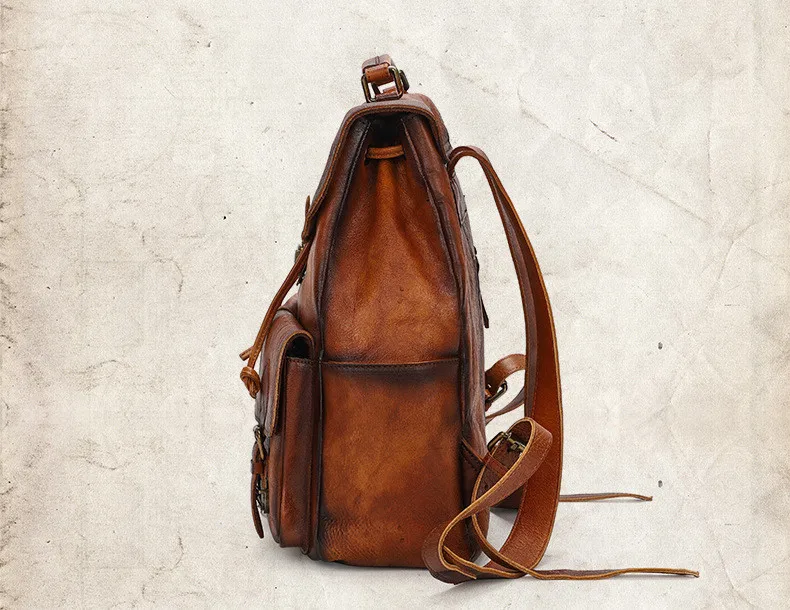 Side Display of Woosir Multi-pocket Leather Backpack