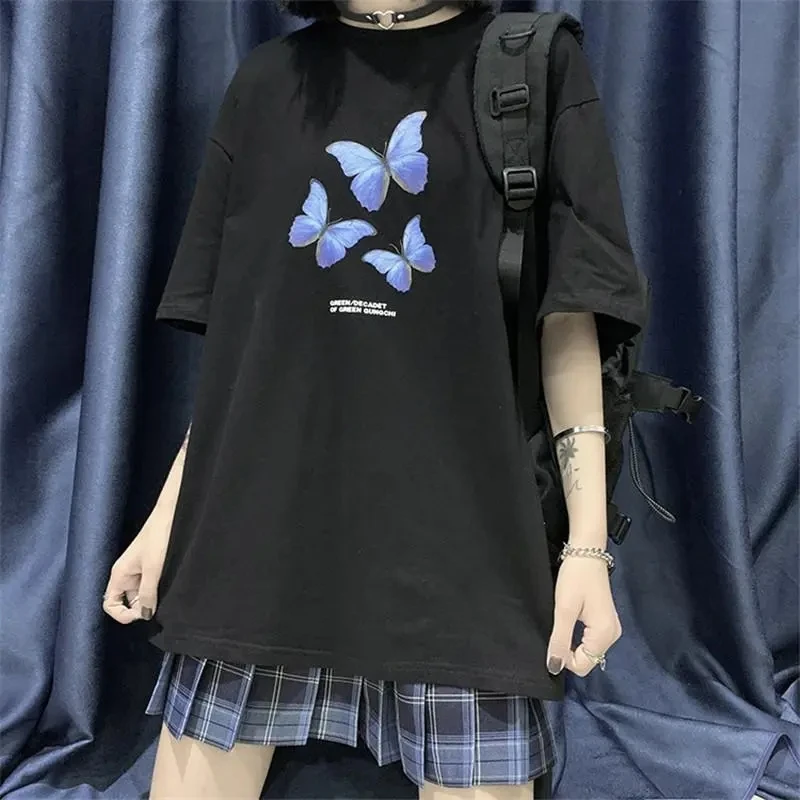 e-girl Harajuku Gothic clothes clothing top vintage goth женские футболки butterfly y2k T-shirt street aesthetic shirt Tshirt