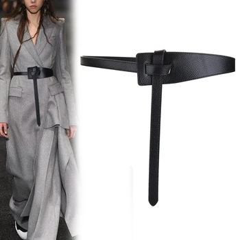 

HOT Genuine Leather Strap Belt Brief Irregular Personality Girdle Women Fashion All match soft cowhide long cow knot belts dress