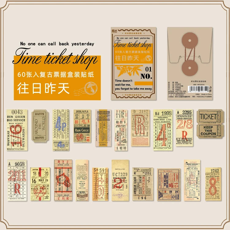 clear stamps scrapbooking Vintage Boxed Stickers 60 pcs Ticket Style Retro Decor Sticker Diy handmade Labels Scrapbooking material Craft Supplies best clear stamps Scrapbooking & Stamps