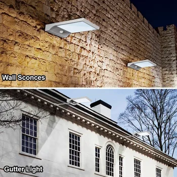 

36 LED Solar Lights Outdoor LED Motion Sensor Gutter Light Security Lighting Wall Sconces with Mounting Pole for Barn Porch Gara