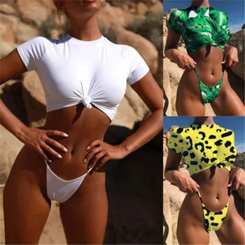 

2020 Brand New Women's Bikini Set Swimwear Brazilian 2Pcs Crops Top G-string Bottom Bathing Suit Swimsuit Beachwear 6 Styles