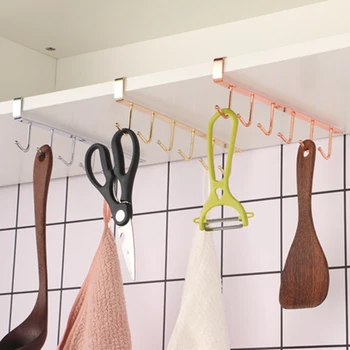 

Kitchen Cutlery Cup Storage Rack With 6 Hooks Wall Mount Cupboard Hanging Hook Clothes Hanger Rangement Cuisine Cup Storage Rack