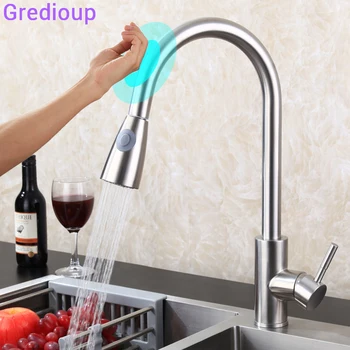 

Kitchen Touch Sensor Faucet Sink Smart Pull Down Tap Automatic Hot Cold Water Mixer Crane Stainless Steel Intelligent Faucets