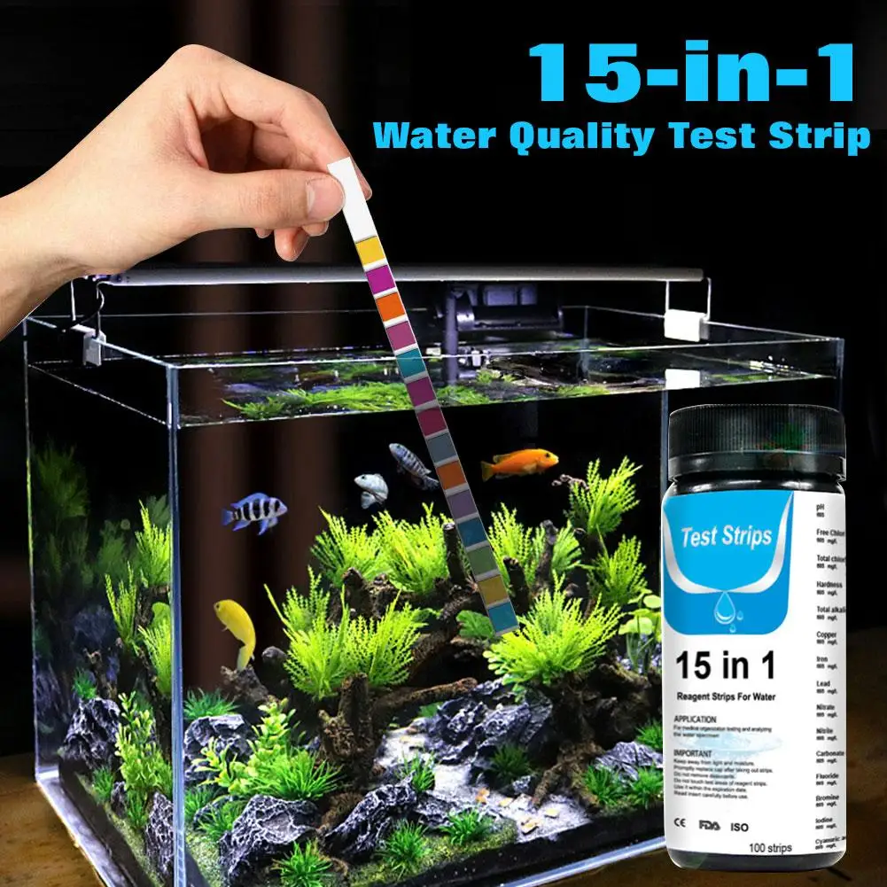 100PCS 7/14/15 in 1 Drinking Water Test Strip PH Bromine Nitrate Water Quality Test For Aquarium Fish Tank Pool Water Test Strip