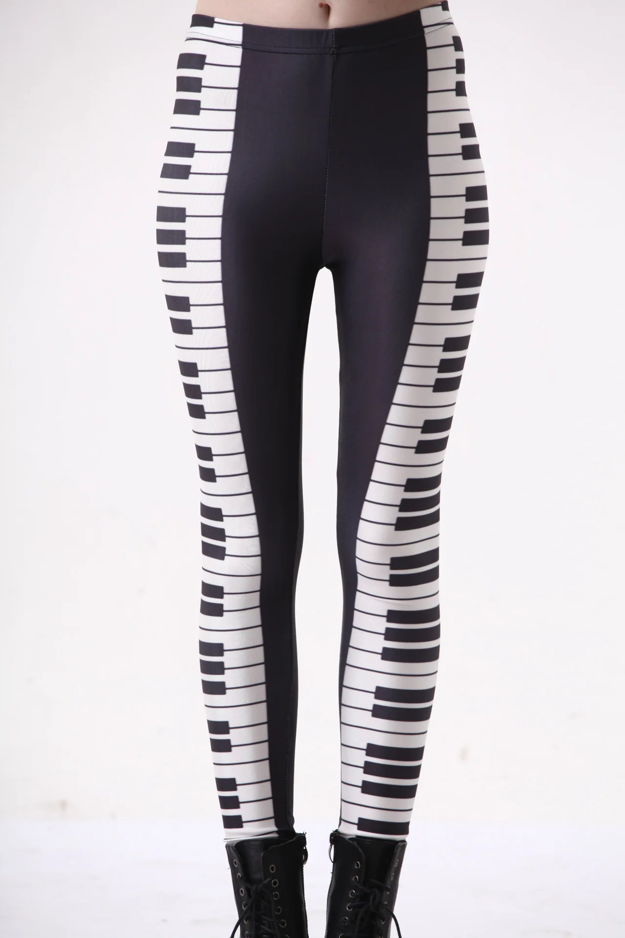 Digital printing fashion black and white piano tight sexy milk silk pants |