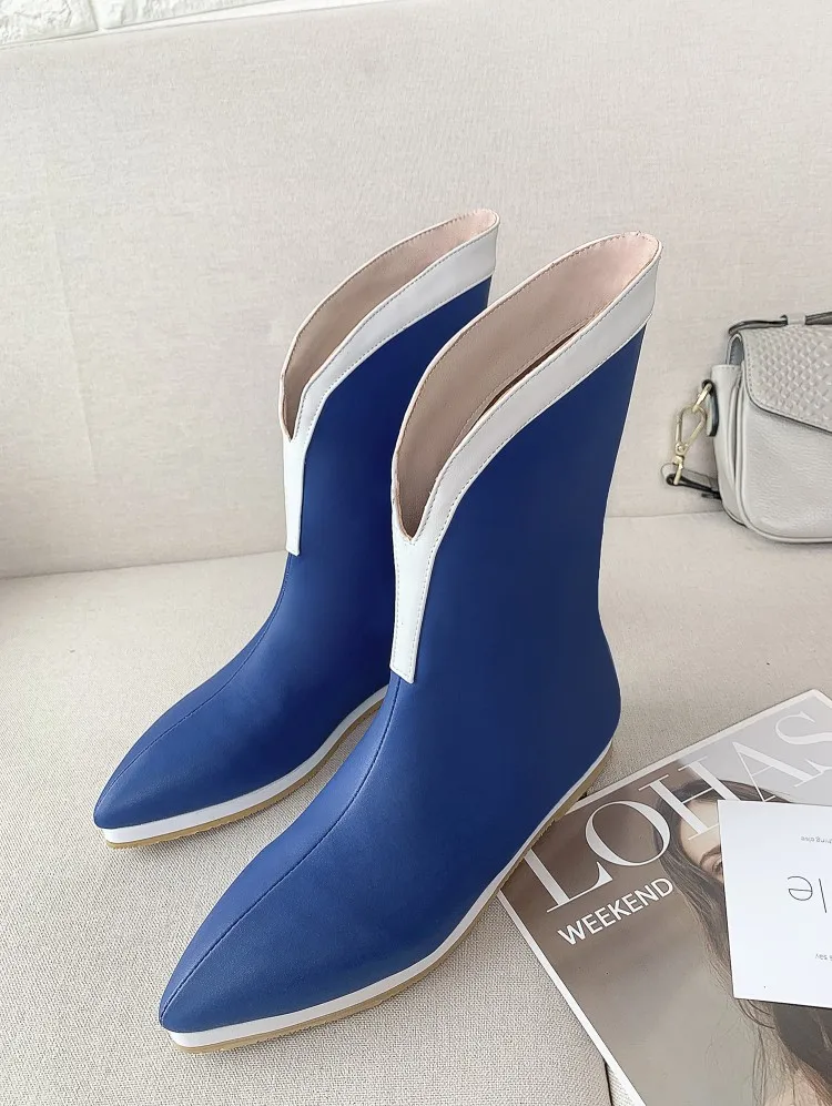 

Winter boots new flat with pointed ankle boots fashion work riding boots rivets casual shoes national shoes 34-48