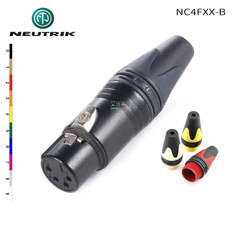 NEUTRIK NC4FXX-B 4 극 여성 XLR 케이블 커넥터 블랙 금속 하우징 골드 접촉 HIFI 다른 테일 슬리브 사용 가능