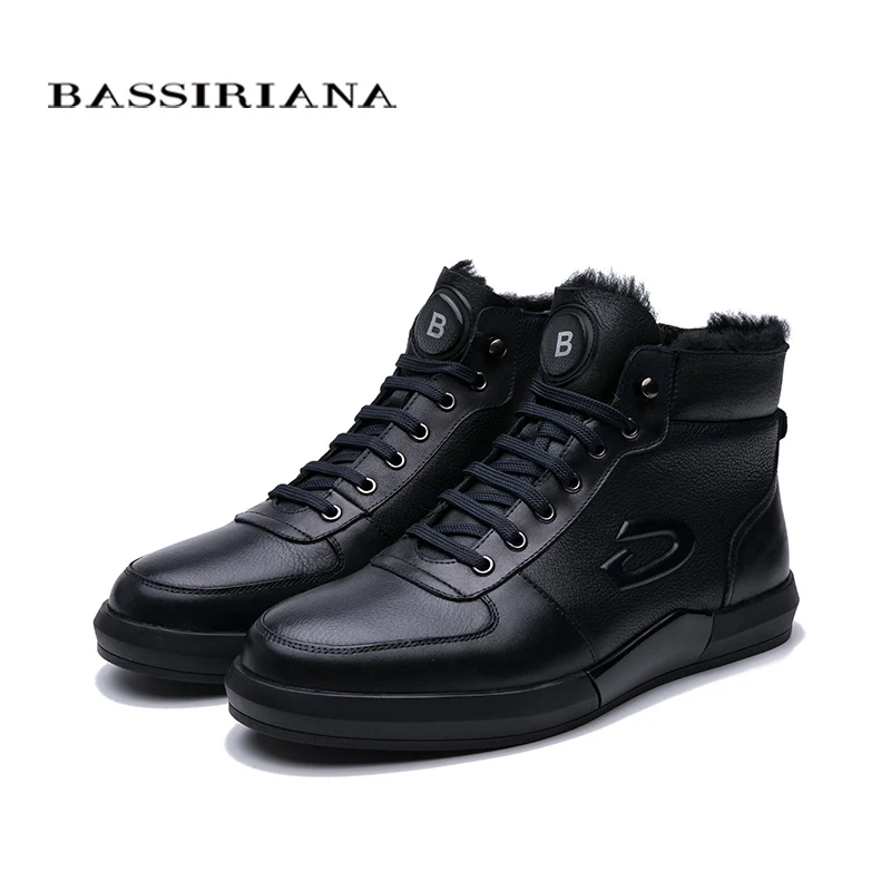 BASSIRIANA 2019 men's winter booties black leather fur high quality comfortable men's shoes