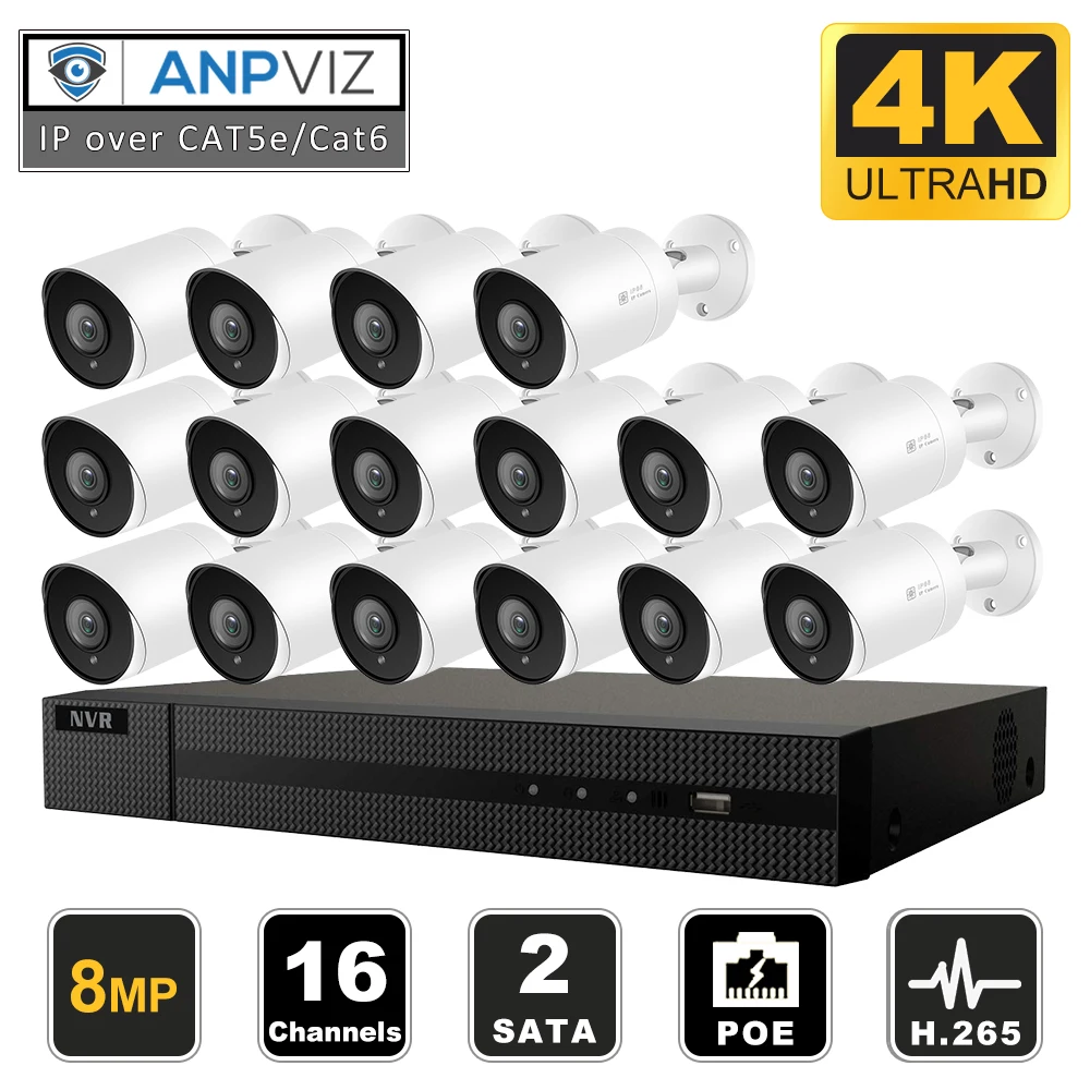 

Hikvision OEM 16CH 4K NVR 8MP Bullet Camera 10/12/16PCS Outdoor Security systems ONVIF H.265 CCTV NVR Kits With 3/4TB HDD