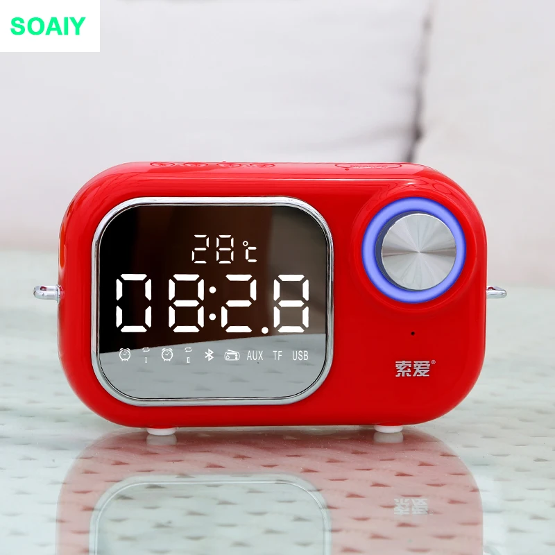 Soaiy E16 Bluetooth динамик мини беспроводной открытый домашний портативный бас ноутбук автомобильный светодиодный зеркальный будильник часы fm-радио маленький сабвуфер