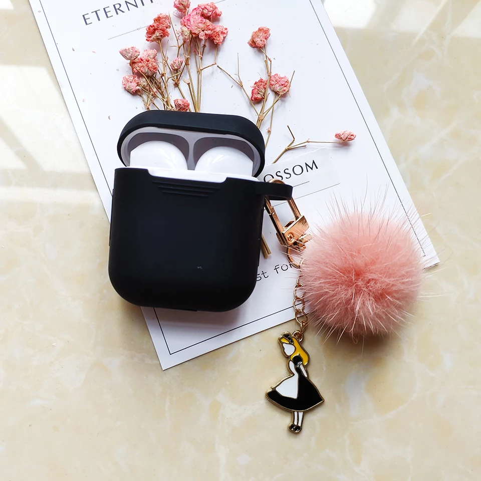 Милый силиконовый чехол из корейской норки для Apple Airpods, чехол, аксессуары, Bluetooth наушники, защитная крышка, персиковый брелок для ключей