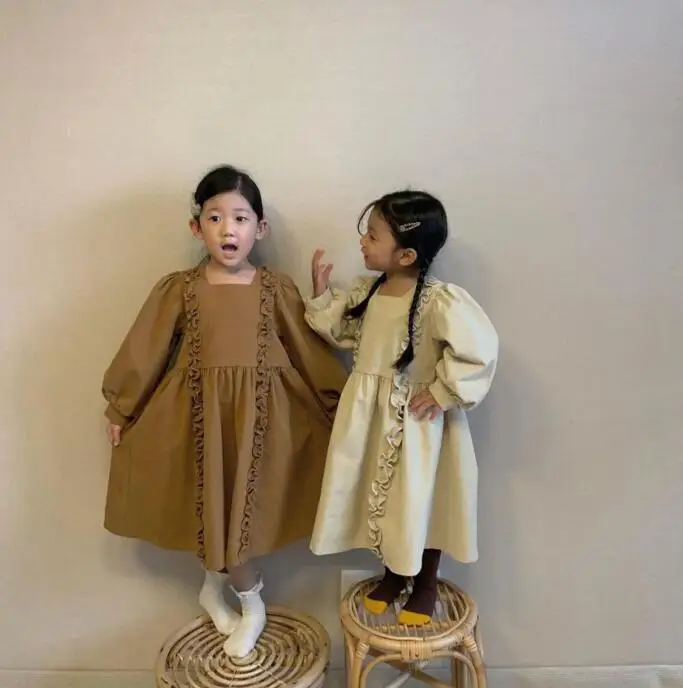 Ins/ корейское и Японское льняное платье принцессы с оборками для маленьких девочек милая детская одежда