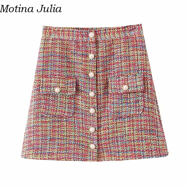 Motina Julia, отложной воротник, твидовая юбка, костюм для женщин, осенняя Повседневная куртка с жемчужными пуговицами, юбка, костюмы, зимняя теплая шикарная верхняя одежда