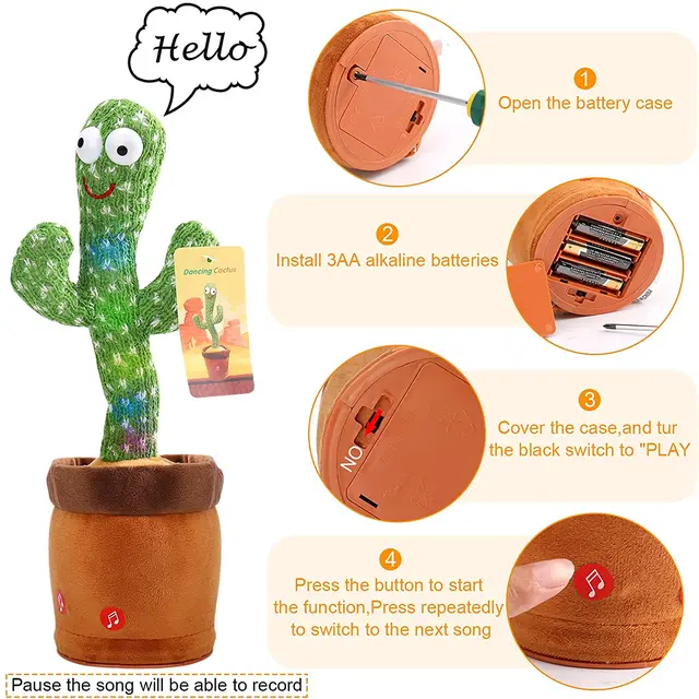 Kids Dancing Cactus Electronic Plush Toys Singing Recording Lighting Decoration Gift Funny Early Education Toys For Boy Girl 4