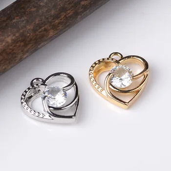 

20pcs 14*15mm High quality Gold/silver Color Copper Zircon Heart Shape Crystal Charm For Necklace DIY Handmade Jewelry Making