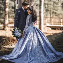 Винтажные мусульманские синие кружевные платья для выпускного вечера с длинными рукавами пушистые Бальные платья Саудовской Аравии платья на выпускной в арабском стиле на шнуровке Vestido Formatura