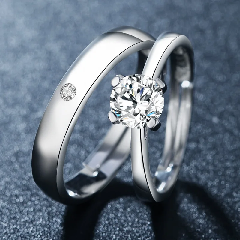 

S925 Sterling silver four claw flashing diamond lovers on ring for women zircon opening adjustable ring Engagement Rings