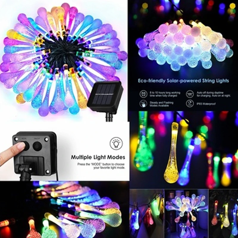 Гирлянда на солнечных батареях, 30LED, капли воды, для дома, Рождественская вечеринка, Декор, фея