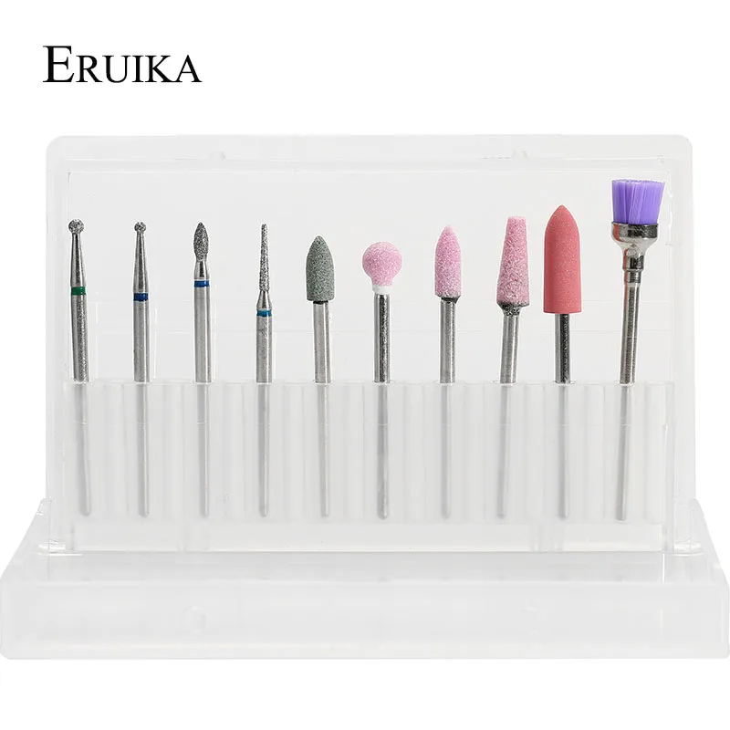 SET2 ERUIKA, 10 шт., набор сверл для ногтей, пилочки для ногтей, электрическая машинка для маникюра, вращающиеся сверла, полировальные инструменты, фрезы, аксессуары для маникюра - Цвет: SET2