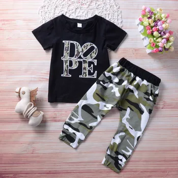 

2018 fashion boy Clothes Toddler Clothing Sets letter printing Kids Clothes Children Clothe T Shirt Camouflage Legging Vestidos