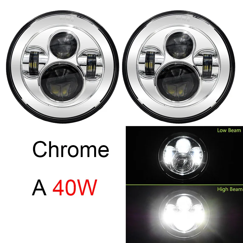 2Psc 7 дюймов светодиодный фонарь H4 Hi-Lo с Halo angel eyes для Lada 4x4 urban Niva Jeep JK Land rover defender Hummer - Цвет: 40w chrome