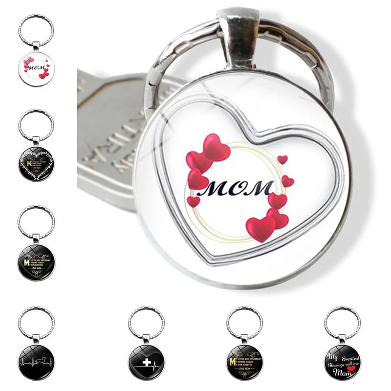 

MY Son Forever LOVE Mom Time Stone Keychain Pendant Metal Key Ring Accessories