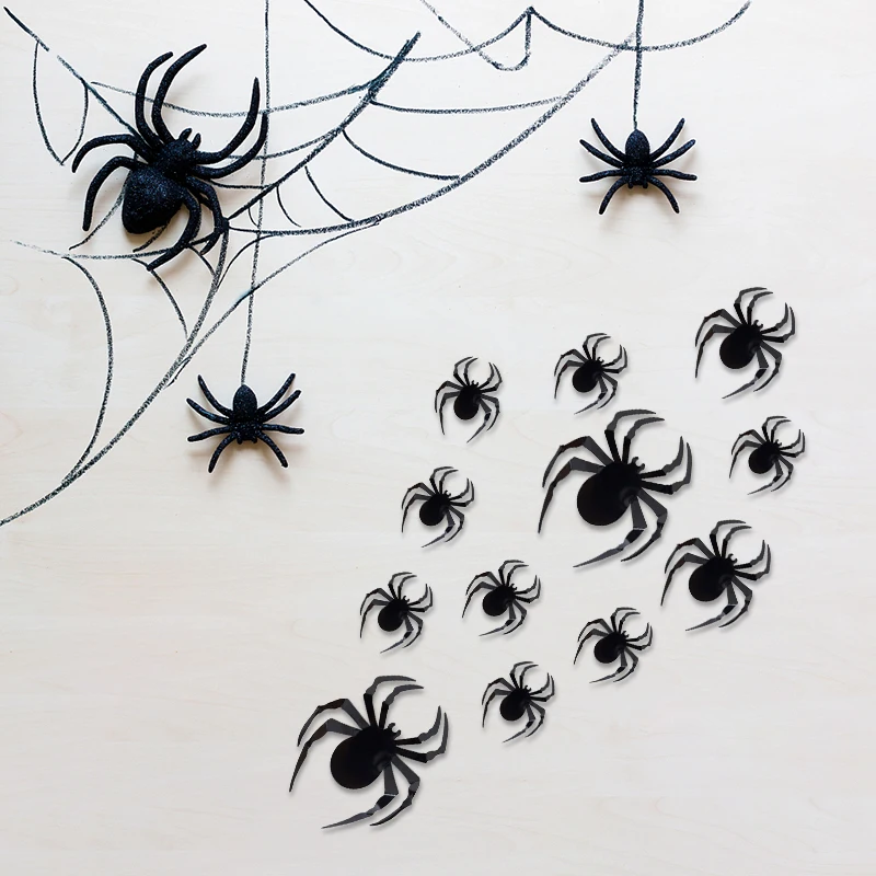 12pcs Horror 3D Spider Wall Stickers For Halloween Party Decoration Home Door And Window Wall Decorations Sticker Craft Supplies