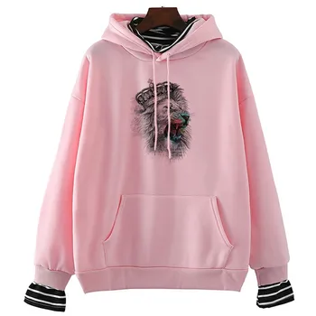 

King Lion Print Sweatshirt Women Fashion Large Size Loose Top Long Harajuku Shirt Chic Winter&spring