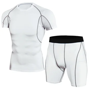 

Men fitness thermal underwear Short sleeve sets hot quick drying male fitness stretch thermo male underwear