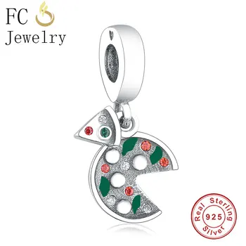 

FC Jewelry Fit Original Brand Charm Bracelet 925 Sterling Silver Italy Food Pizza Color Enamel Bead Pendant Making Berloque