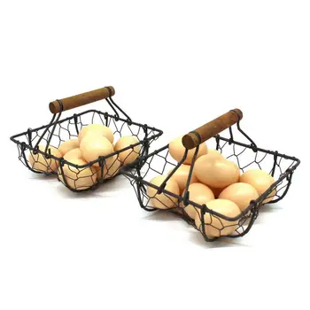 

Square Chicken Wire Egg Baskets Rust Gathering Baskets with Wooden Handle Country Vintage Style Storage Baskets. Set of 2