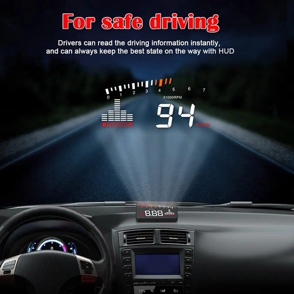 Автомобиль HUD OBD АВТОМАТИЧЕСКИЙ ЭЛЕКТРОННЫЙ Напряжение сигнализации на лобовое стекло Дисплей превышение скорости Предупреждение Системы проектор лобовое стекло