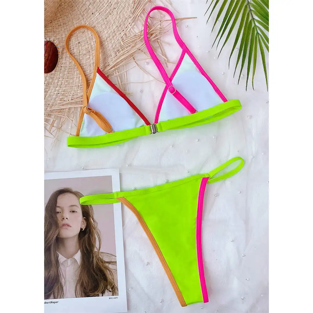 2020 Neon Green Bikini Women Swimwear Female Swimsuit Two-pieces Bikini set High Leg Cut Thong Bather Bathing Suit Swim V2445