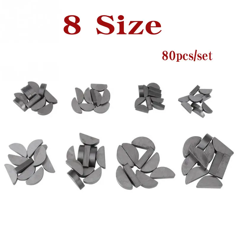 80pcs Metal Woodruff Keys Assortment Kit 8 Different Sizes Fasteners Mechanical Industry Woodruff Key Flywheel Pulley Crank Way