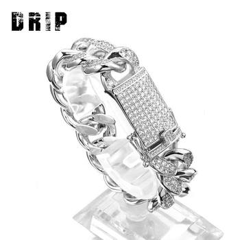 

Hot selling classic 20mm Copper Zircon full micro paved iced out bracelet safe clasp street bracelet hip hop men's jewelry gift