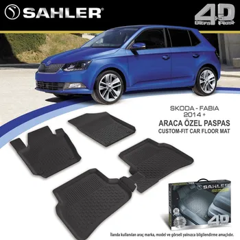 

Floor Mats Liner 4.5D Molded Black Fits Skoda Fabia 2014 + Rubber Floor Mats