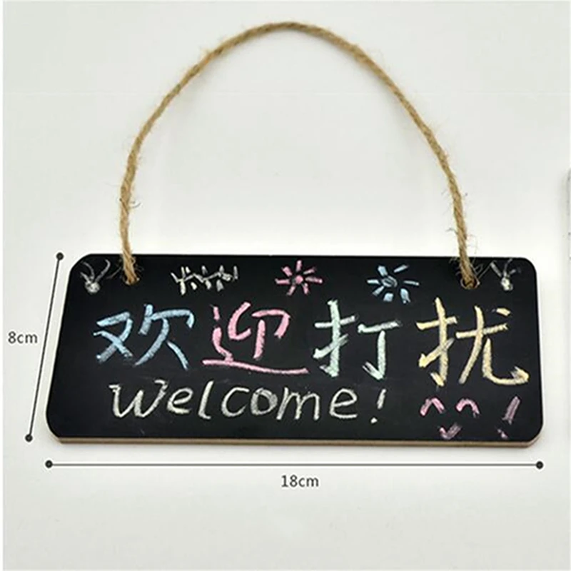 1 Pair Mini Shop Sign Board Chalk Board Wedding Party Home Daily Wooden Hanging Slate Creative Message Board Door Panel