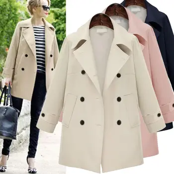 

2019 Coat Women Wool Plus Size Winter Solid Double-Breasted Lapel Long Sleeve Button Coat Cashmere Woolen Coat Winter