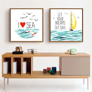 

Cartoon Sea Poster Nordic Sailboat Fish Painting Lighthouse Canvas Art Print Kids Room Decor Kitchen Wall Picture Bathroom Decor