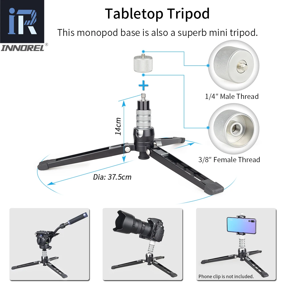 INNOREL 탄소 섬유 모노포드 키트, DSLR 카메라 망원경용 탈착식 삼각대 베이스, 전문 유체 헤드 포함, VM75CK, 10 레이어